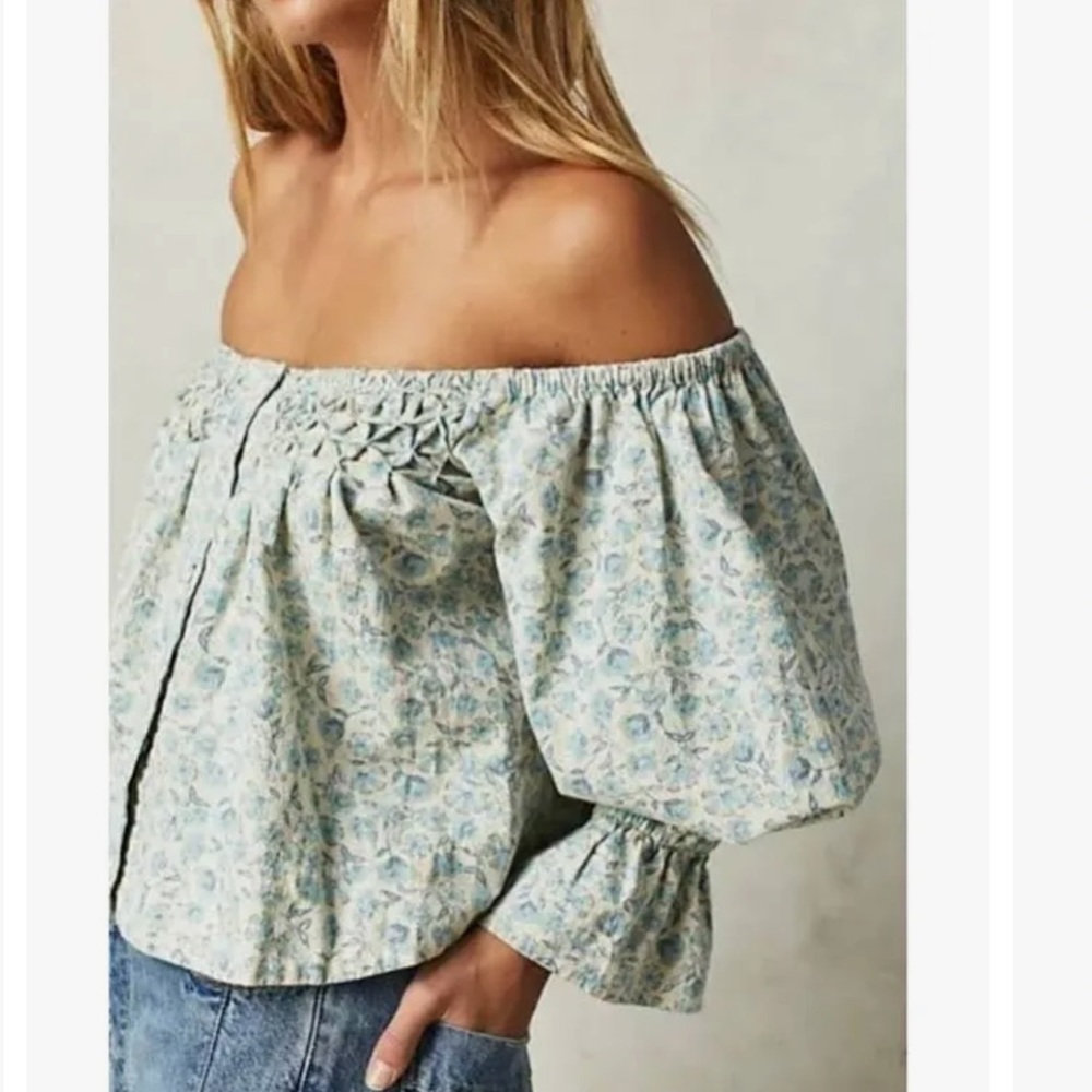 NEW Free People James Floral Smocked Ruffle Crop top blouse women size Small